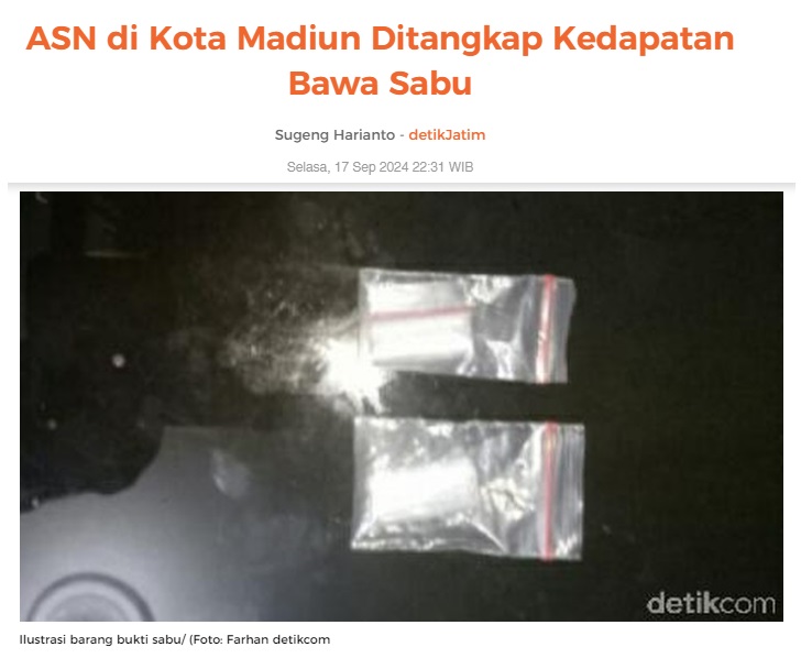 ASN di Kota Madiun Ditangkap Kedapatan Bawa Sabu