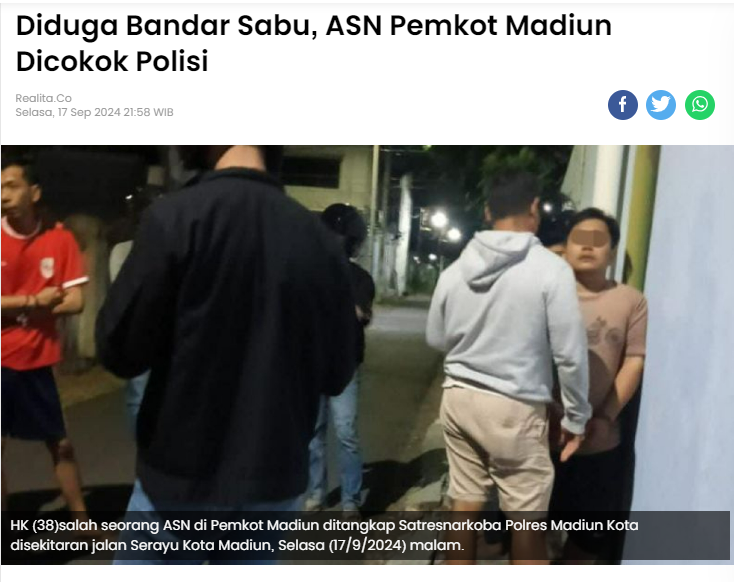 Diduga Bandar Sabu, ASN Pemkot Madiun Dicokok Polisi