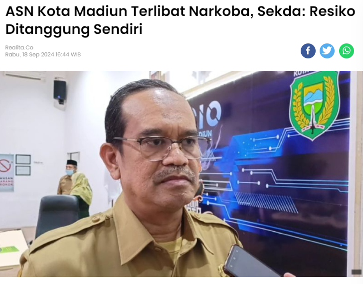 ASN Kota Madiun Terlibat Narkoba, Sekda: Resiko Ditanggung Sendiri