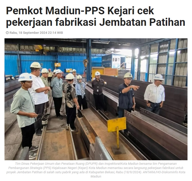 Pemkot Madiun-PPS Kejari cek pekerjaan fabrikasi Jembatan Patihan