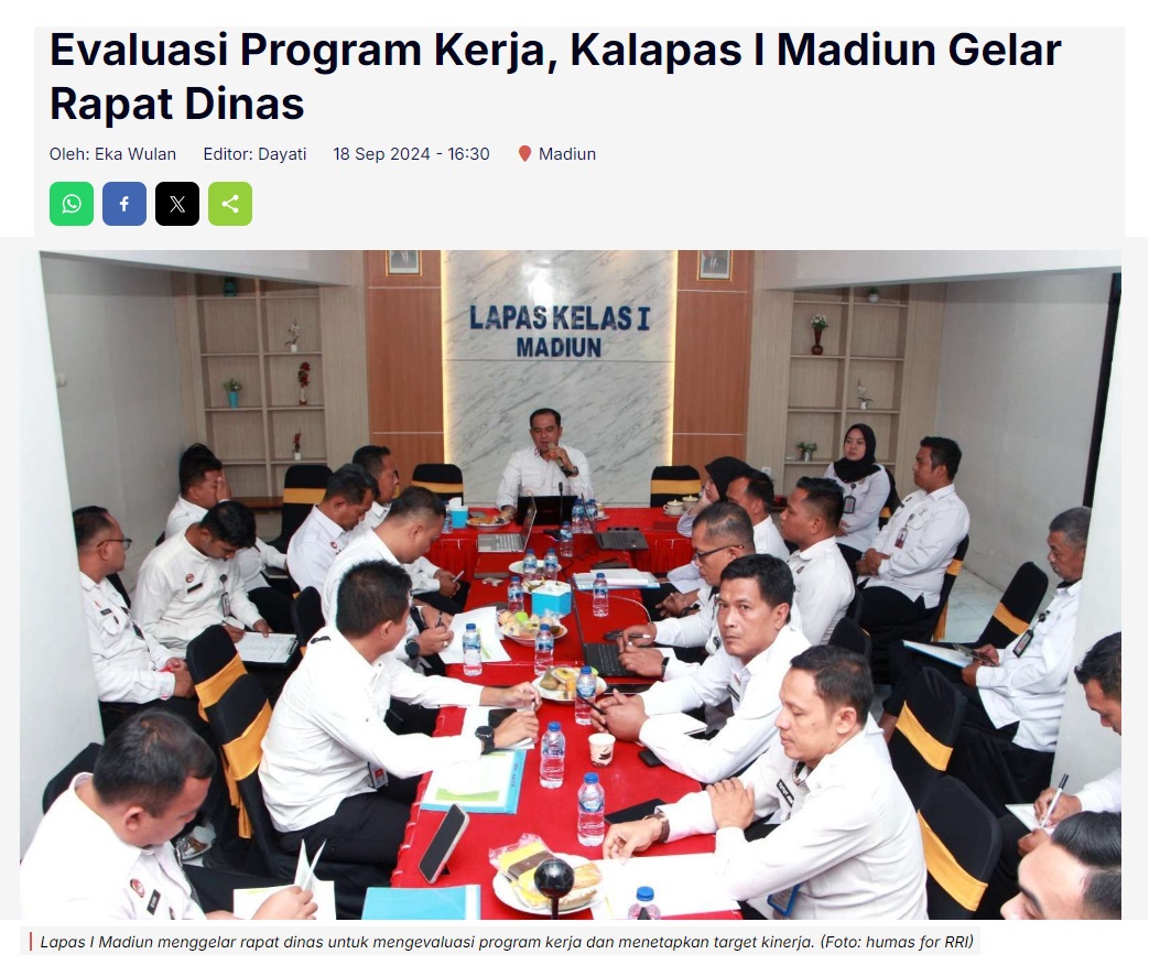 Evaluasi Program Kerja, Kalapas I Madiun Gelar Rapat Dinas