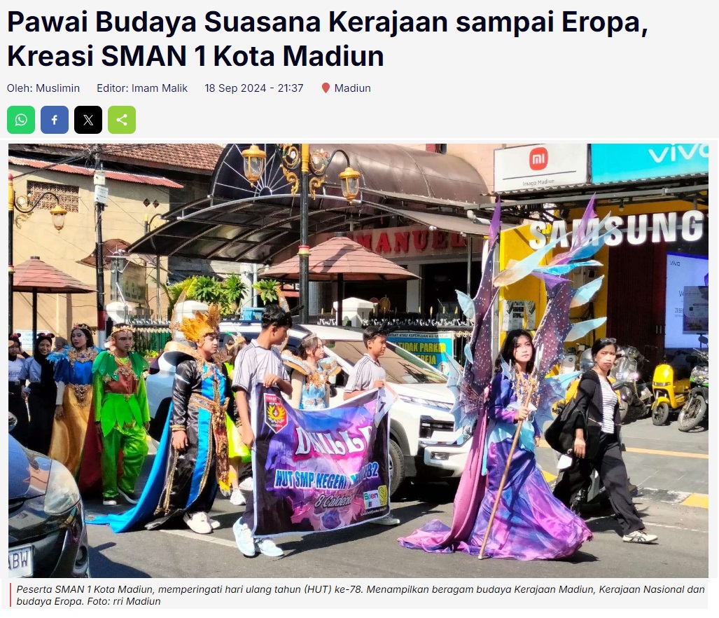 Pawai Budaya Suasana Kerajaan sampai Eropa, Kreasi SMAN 1 Kota Madiun