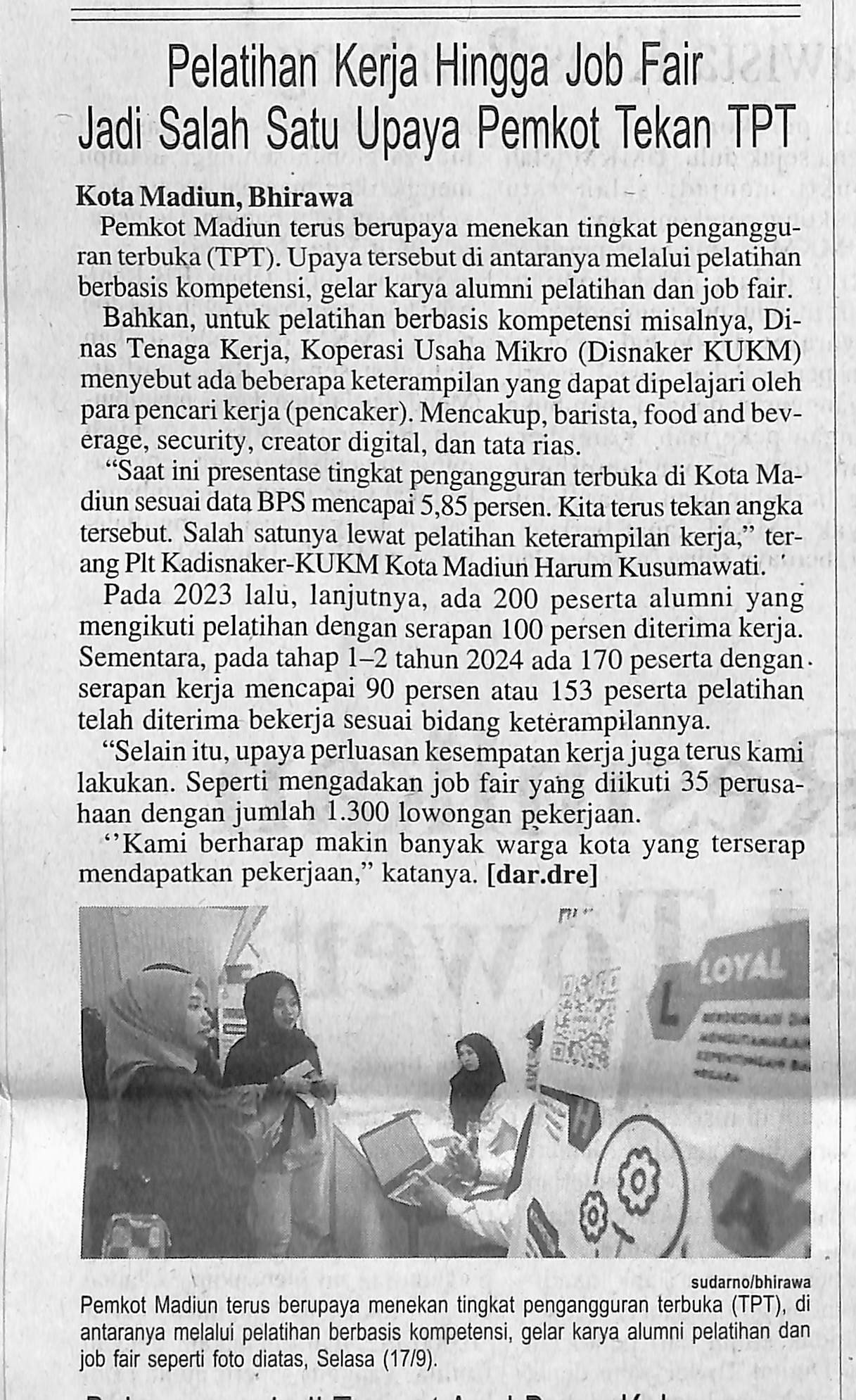 Pelatihan Kerja Hingga Job Fair Jadi Salah Satu Upaya Pemkot Tekan TPT