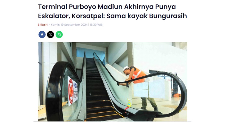 Terminal Purboyo Madiun Akhirnya Punya Eskalator, Korsatpel: Sama kayak Bungurasih