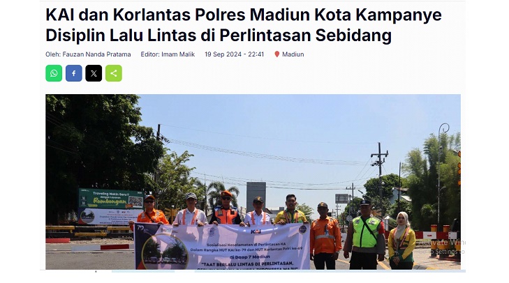 KAI dan Korlantas Polres Madiun Kota Kampanye Disiplin Lalu Lintas di Perlintasan Sebidang
