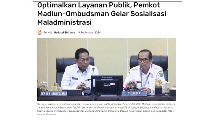 Optimalkan Layanan Publik, Pemkot Madiun-Ombudsman Gelar Sosialisasi Maladministrasi