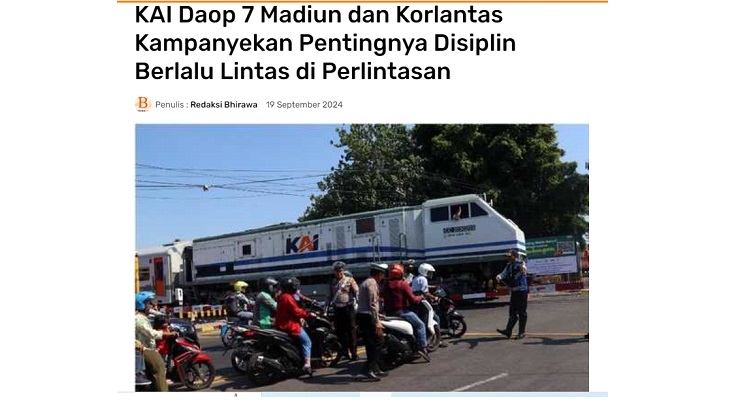 KAI Daop 7 Madiun dan Korlantas Kampanyekan Pentingnya Disiplin Berlalu Lintas di Perlintasan