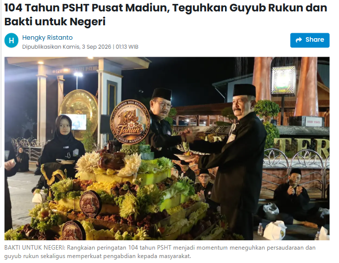 104 Tahun PSHT Pusat Madiun, Teguhkan Guyub Rukun dan Bakti untuk Negeri