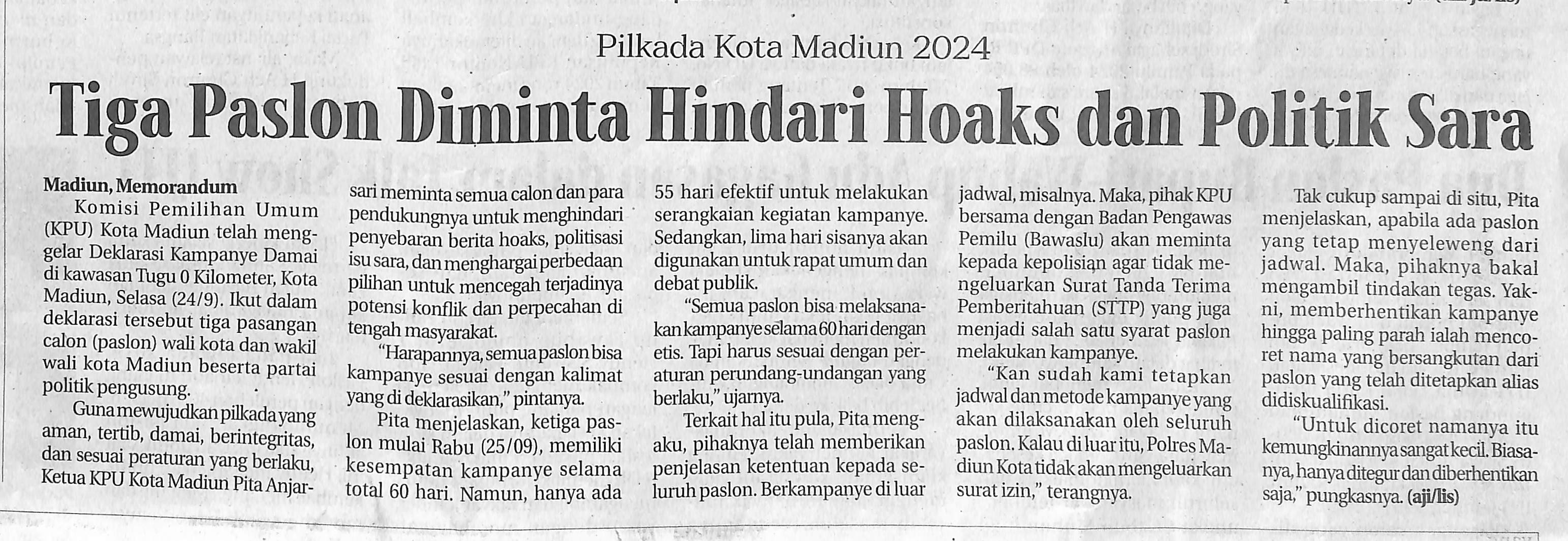 Tiga Paslon Diminta Hindari Hoaks dan Politik Sara
