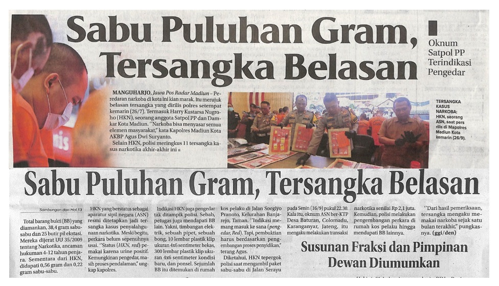 Sabu Puluan Gram, Tersangka Belasan