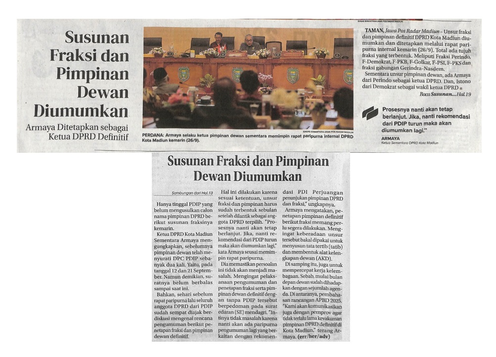 Susunan Fraksi dan Pimpinan Dewan Diumumkan