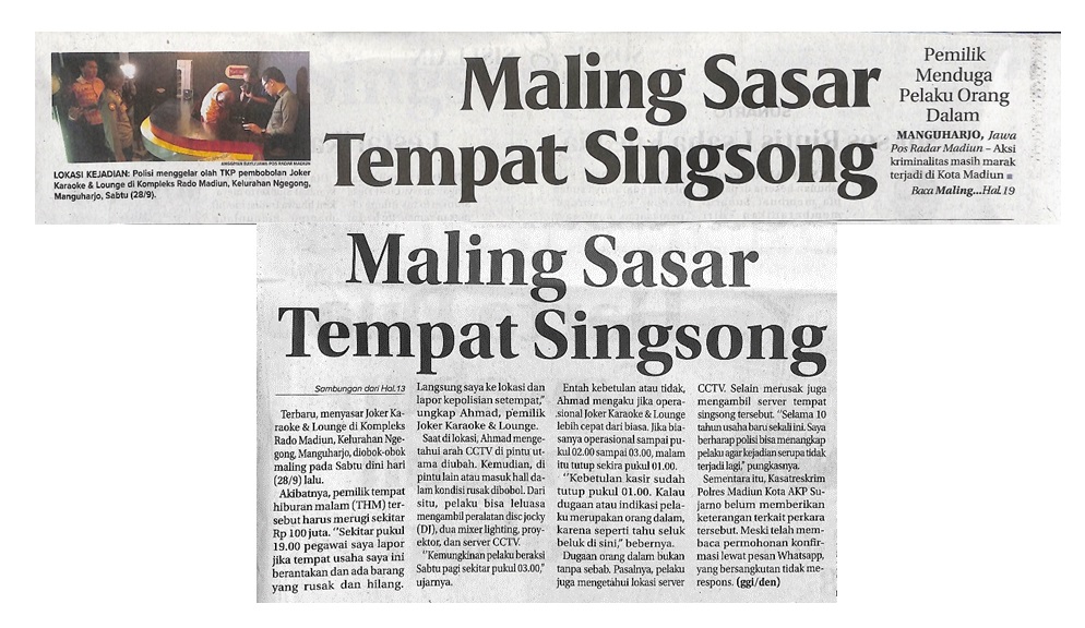 Maling Sasar Tempat Singsong
