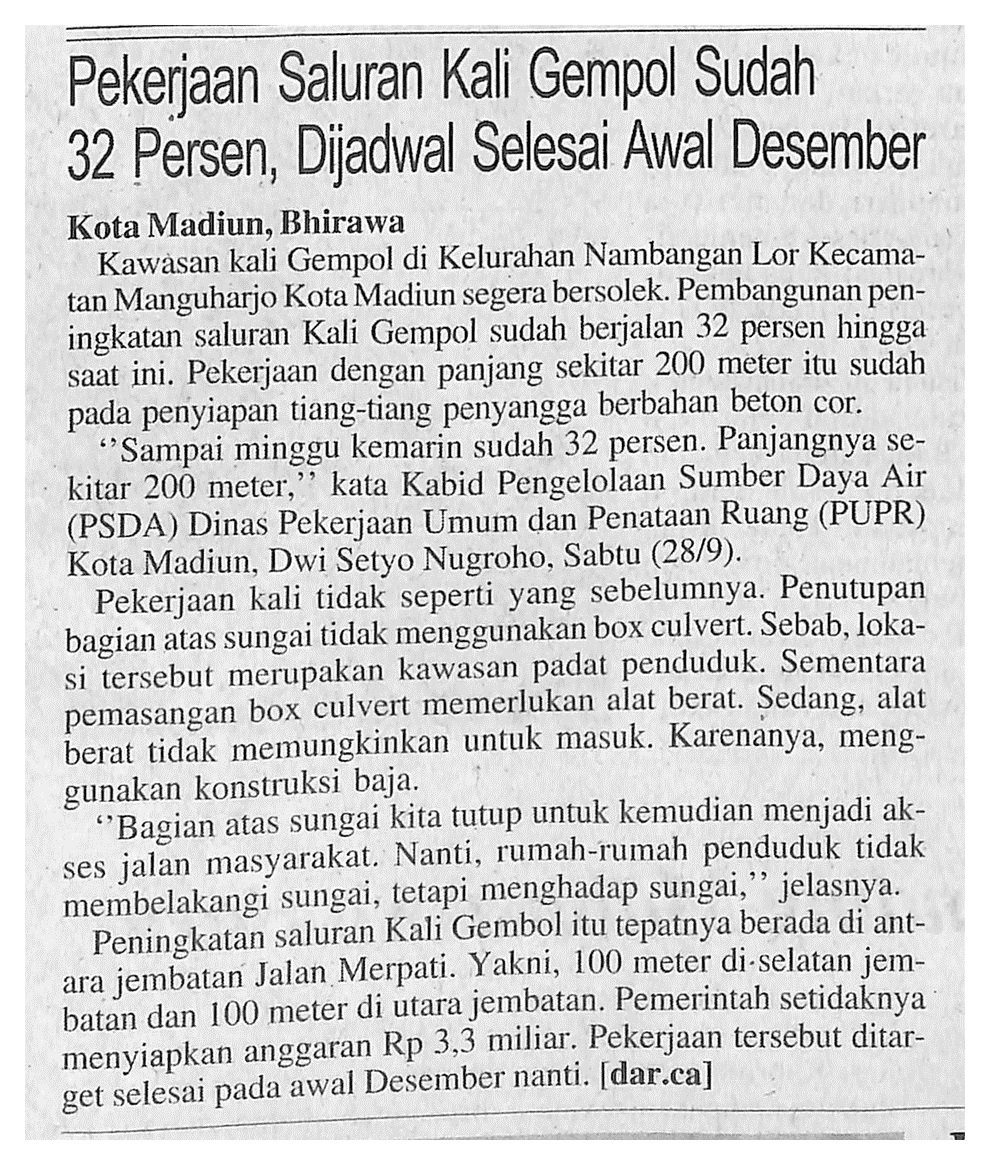 Pekerjaan Saluran Kali Gempol Sudah 32 Persen, Dijadwalkan Selesai Awal Desember