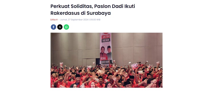 Perkuat Soliditas, Paslon Dadi Ikuti Rakerdasus di Surabaya