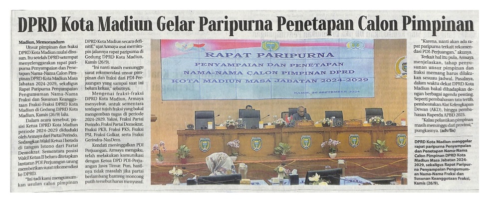 DPRD Kota Madiun Gelar Paripurna Penetapan Calon Pemimpin