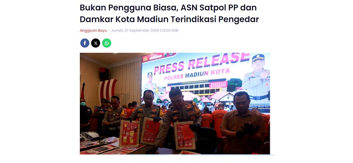 Bukan Pengguna Biasa, ASN Satpol PP dan Damkar Kota Madiun Terindikasi Pengedar