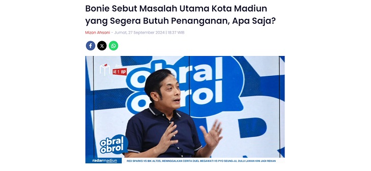 Bonie Sebut Masalah Utama Kota Madiun yang Segera Butuh Penanganan, Apa Saja?