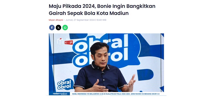 Maju Pilkada 2024, Bonie Ingin Bangkitkan Gairah Sepak Bola Kota Madiun