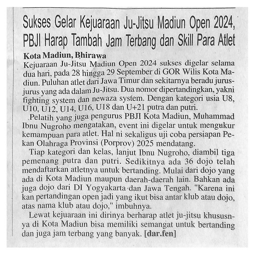 Sukses Gelar Kejuaraan Jujitsu Madiun Open 2024, PBJI Harap Tambah Jam Terbang dan Skill Para Atlet