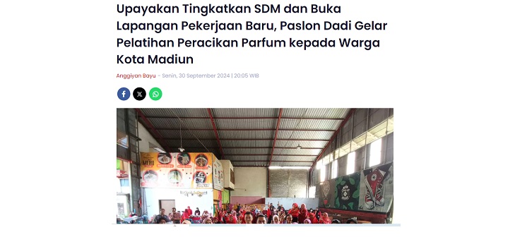 Upayakan Tingkatkan SDM dan Buka Lapangan Pekerjaan Baru, Paslon Dadi Gelar Pelatihan Peracikan Parfum kepada Warga Kota Madiun