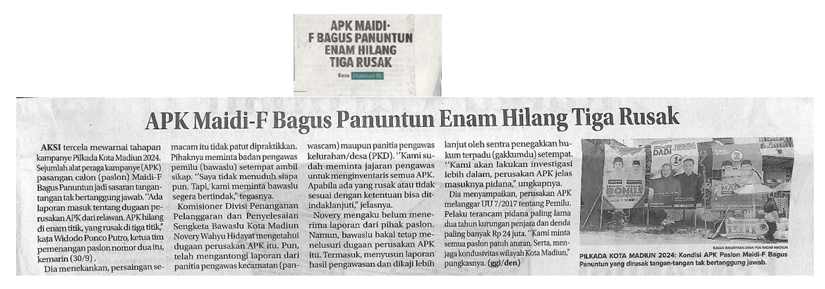 APK Maidi-F Bagus Panuntun Enam Hilang Tiga Rusak