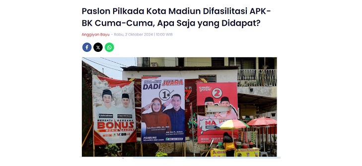 Paslon Pilkada Kota Madiun Difasilitasi APK-BK Cuma-Cuma, Apa Saja yang Didapat?