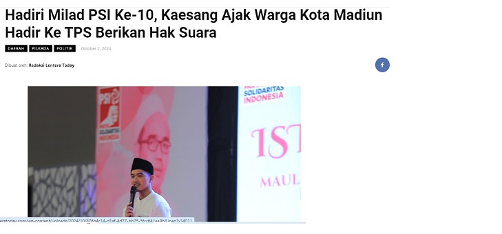 Hadiri Milad PSI Ke-10, Kaesang Ajak Warga Kota Madiun Hadir Ke TPS Berikan Hak Suara