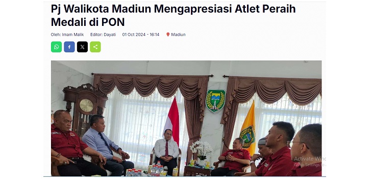 Pj Walikota Madiun Mengapresiasi Atlet Peraih Medali di PON