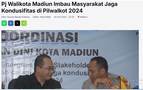 Pj Walikota Madiun Imbau Masyarakat Jaga Kondusifitas di Pilwalkot 2024