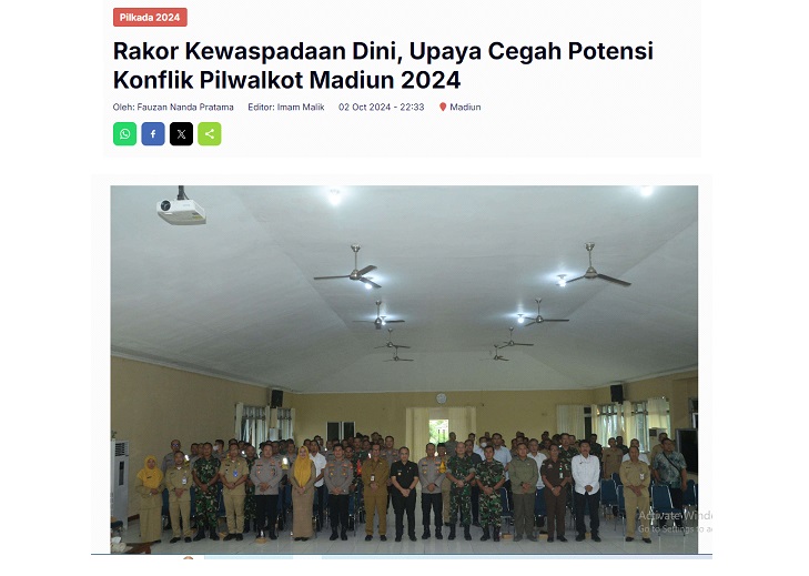 Rakor Kewaspadaan Dini, Upaya Cegah Potensi Konflik Pilwalkot Madiun 2024