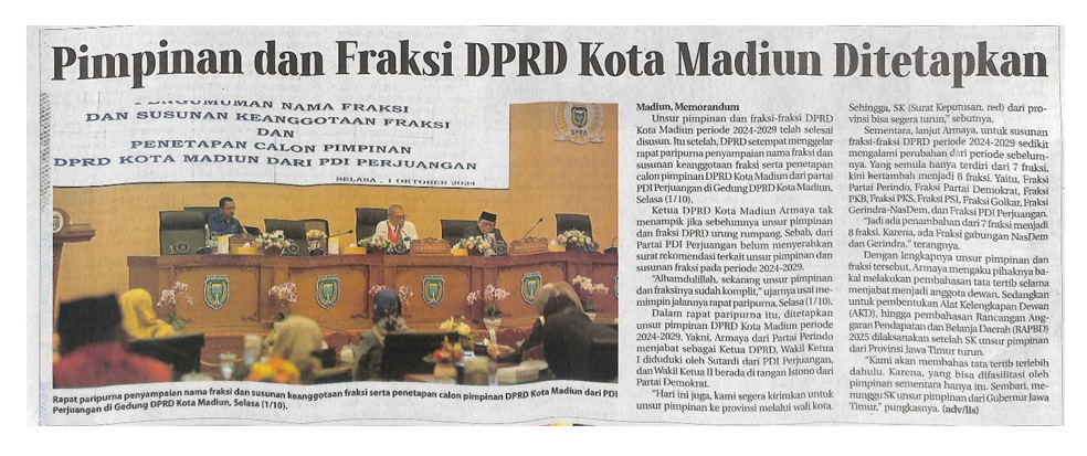 Pimpinan dan Fraksi DPRD Ditetapkan