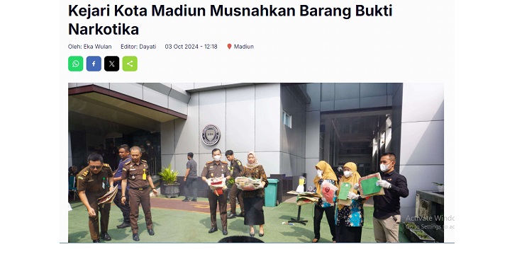 Kejari Kota Madiun Musnahkan Barang Bukti Narkotika