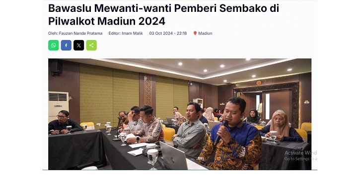 Bawaslu Mewanti-wanti Pemberi Sembako di Pilwalkot Madiun 2024