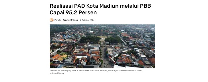 Realisasi PAD Kota Madiun melalui PBB Capai 95,2 Persen