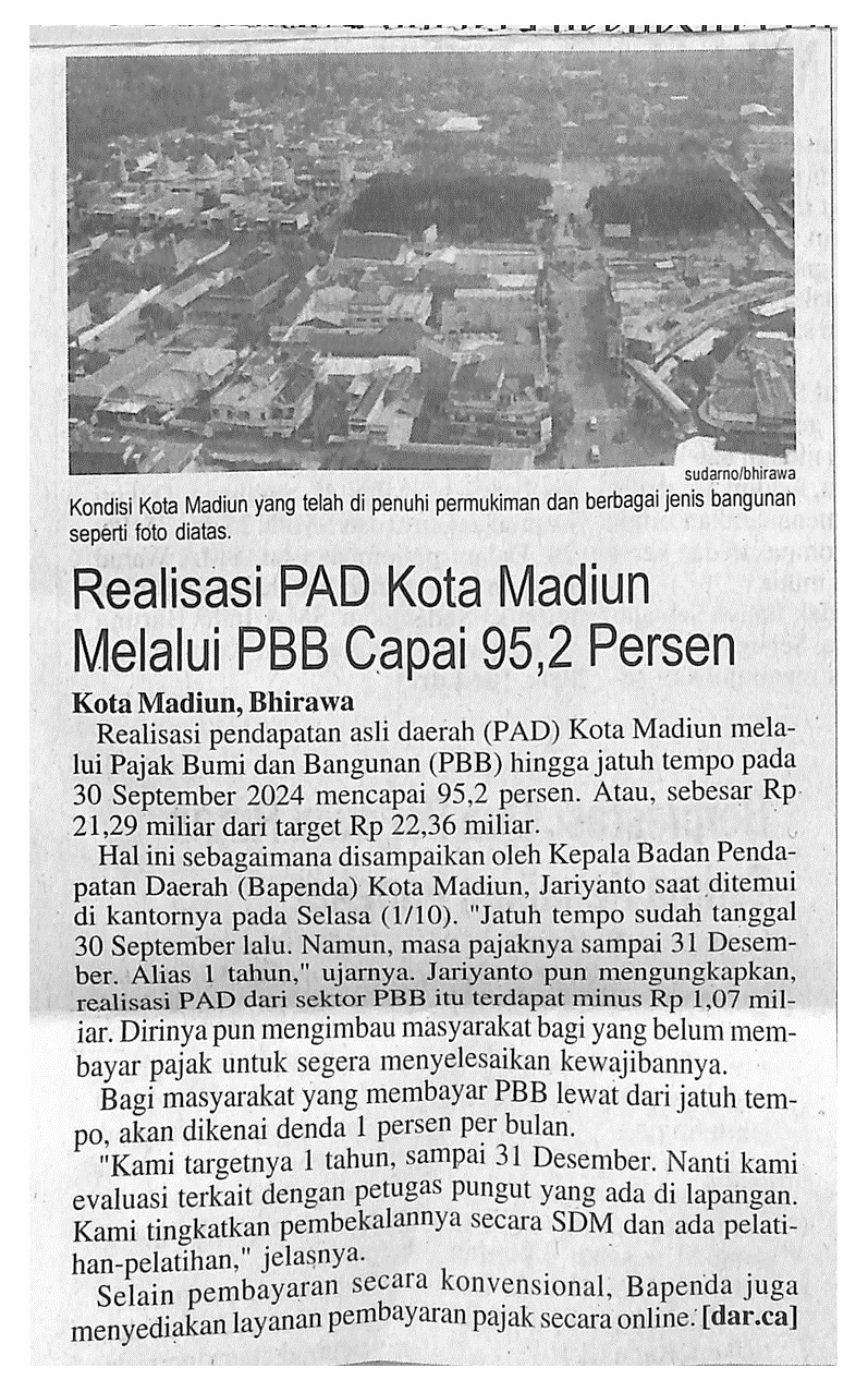 Realisasi PAD Kota Madiun Melalui PBB