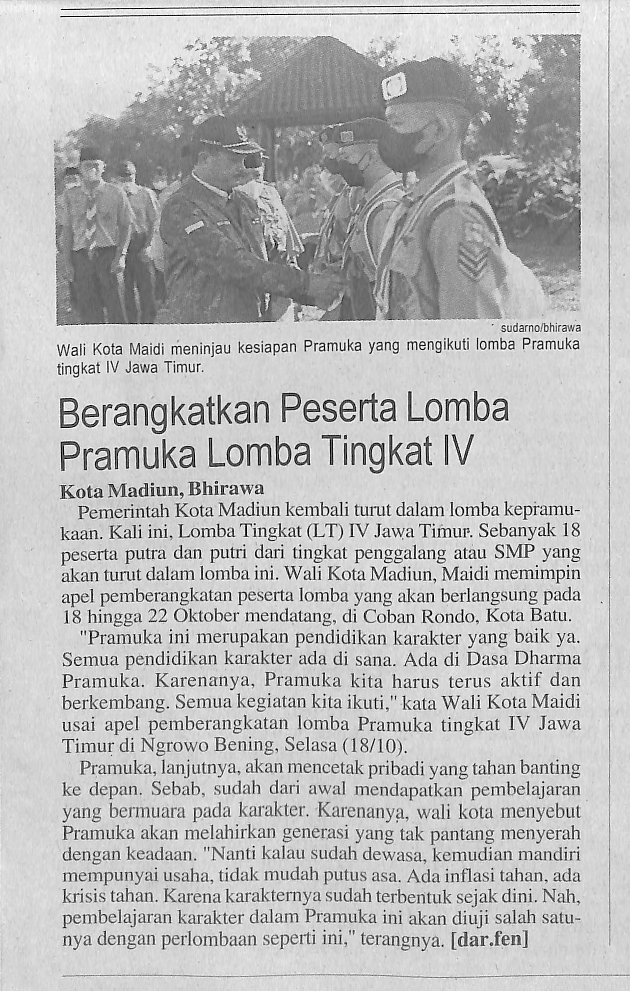 Berangkatkan Peserta Lomba Pramuka Lomba Tingkat IV