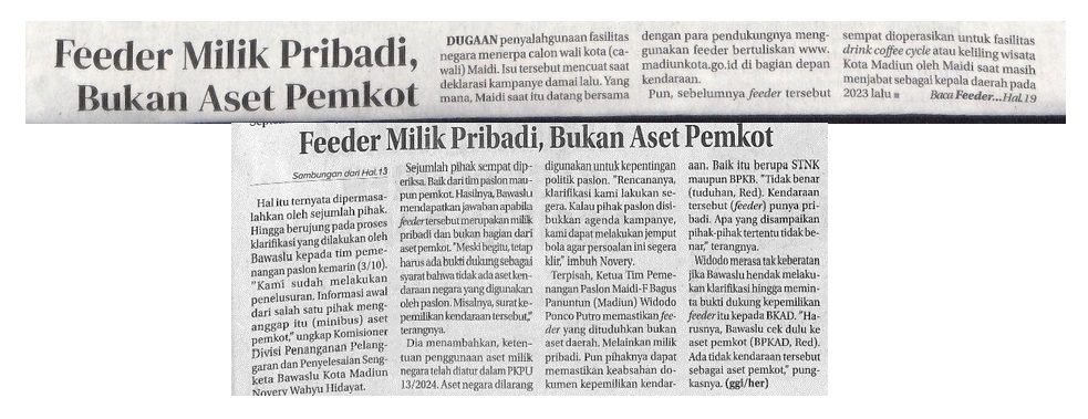 Feeder Milik Pribadi, Bukan Aset Pemkot