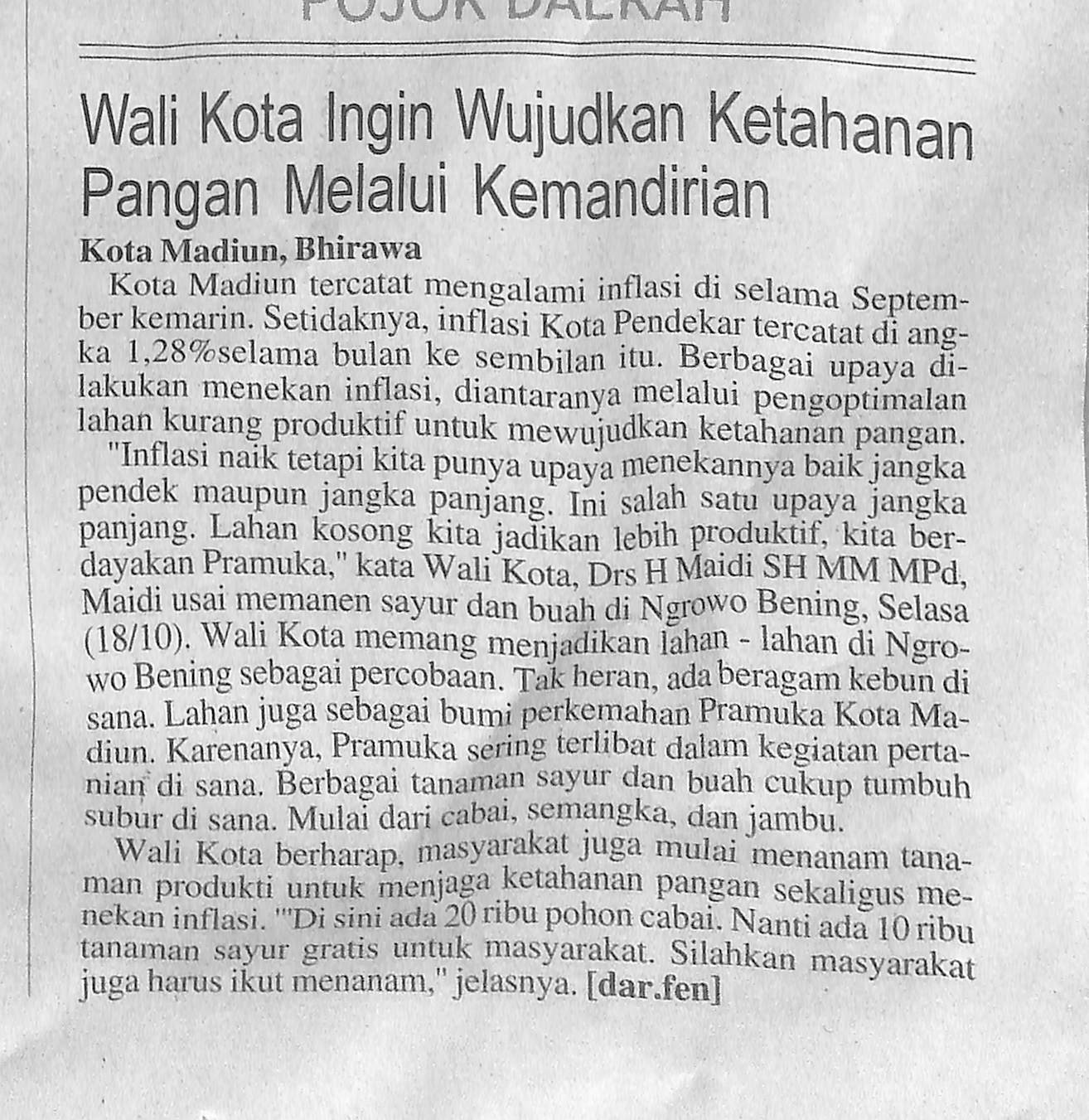 Walikota Ingin Wujudkan Ketahanan Pangan Melalui Kemandirian