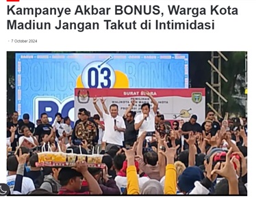 Kampanye Akbar BONUS, Warga Kota Madiun Jangan Takut di Intimidasi