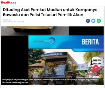 Dituding Aset Pemkot Madiun untuk Kampanye, Bawaslu dan Polisi Telusuri Pemilik Akun