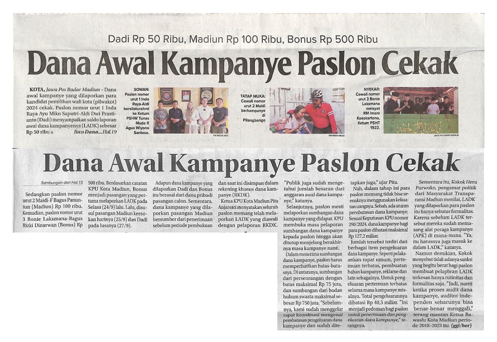 Dana Awal Kampanye Paslon Cekak