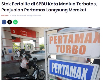 Stok Pertalite di SPBU Kota Madiun Terbatas, Penjualan Pertamax Langsung Meroket