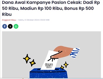 Dana Awal Kampanye Paslon Cekak: Dadi Rp 50 Ribu, Madiun Rp 100 Ribu, Bonus Rp 500 Ribu