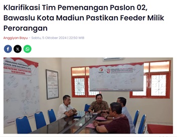 Klarifikasi Tim Pemenangan Paslon 02, Bawaslu Kota Madiun Pastikan Feeder Milik Perorangan
