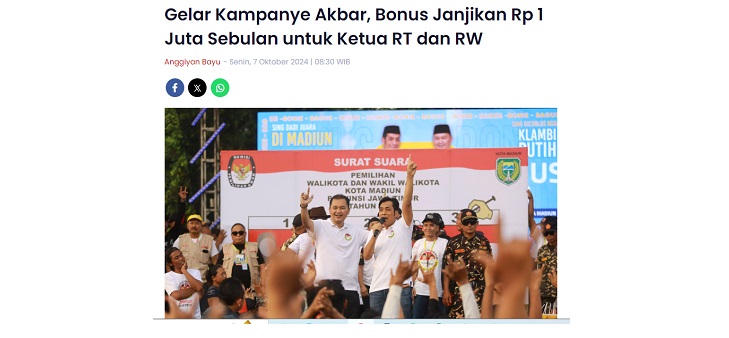 Gelar Kampanye Akbar, Bonus Janjikan Rp 1 Juta Sebulan untuk Ketua RT dan RW