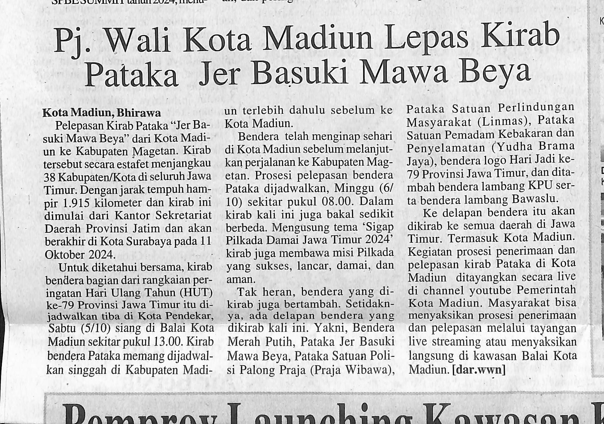 Pj. Wali Kota Madiun Lepas Kirab Pataka Jer Basuki Mawa Beya