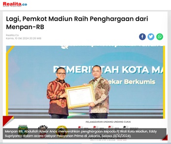 Lagi, Pemkot Madiun Raih Penghargaan dari Menpan-RB