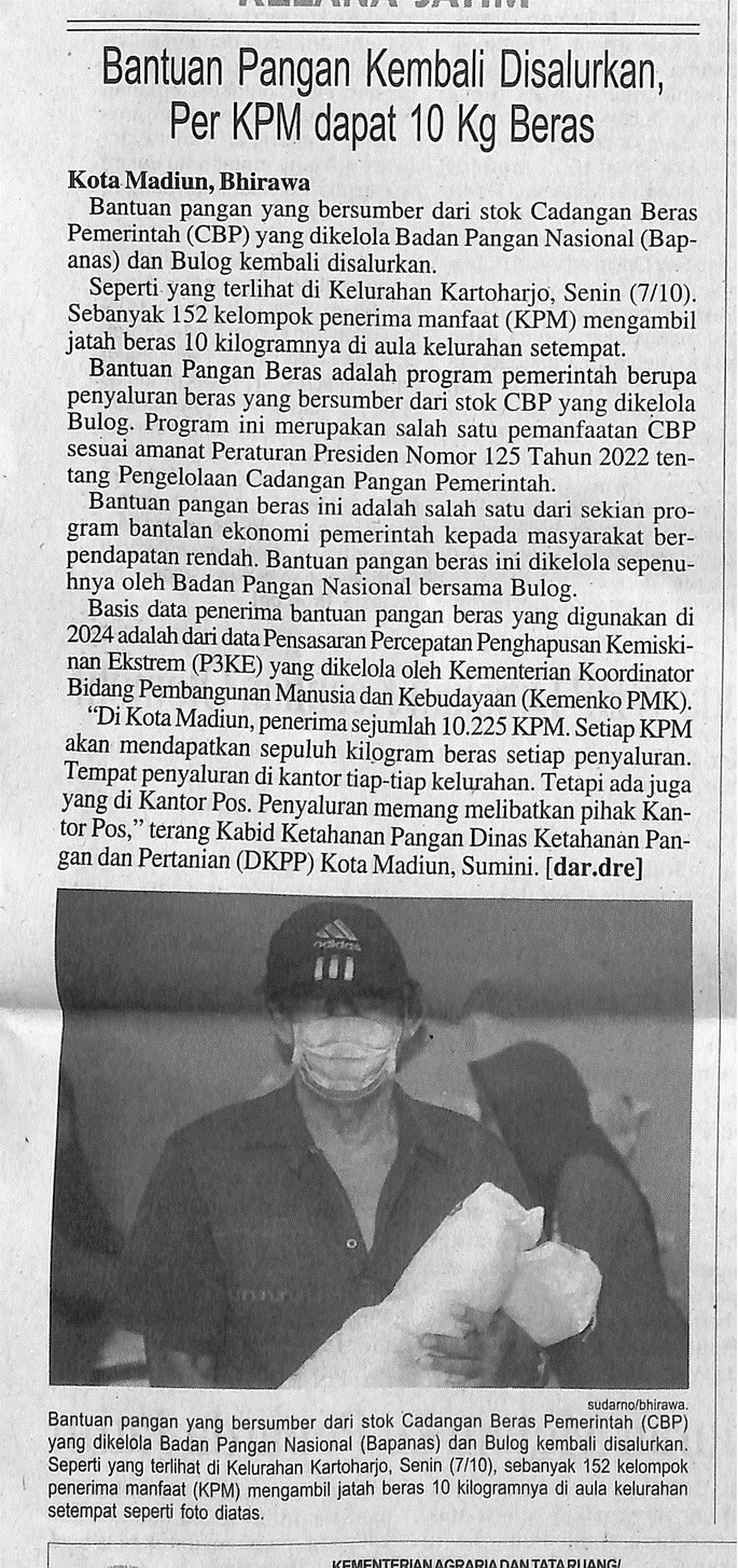 Bantuan Pangan Kembali Disalurkan, Per KPM dapat 10 Kg Beras