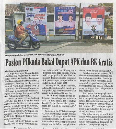 Paslon Pilkada Bakal Dapat APK dan BK Gratis