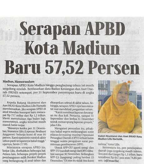 Serapan APBD Kota Madiun Baru 57,52 Persen